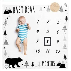 Organic Baby Monthly Milestone Blanket- Baby Bear